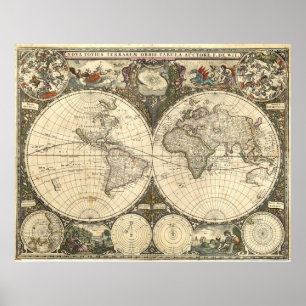 Póster Mapa mundial de 1660 de Frederick de Wit