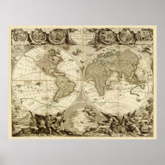 Póster Mapa Mundial de 1708 de Jean Baptiste Nolin