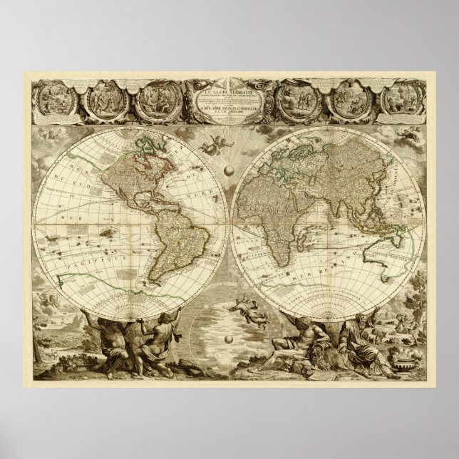 Póster Mapa Mundial de 1708 de Jean Baptiste Nolin (Frente)