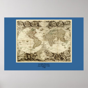 Póster Mapa Mundial de 1708 de Jean Baptiste Nolin