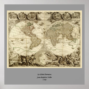 Póster Mapa Mundial de 1708 de Jean Baptiste Nolin