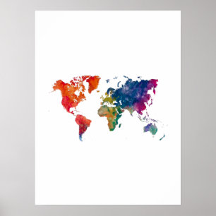 Póster Mapa mundial de acuarela