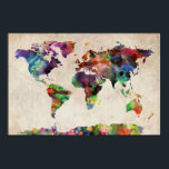 Póster Mapa Mundial de Agua Urbana<br><div class="desc">Un mapa del mundo, creado a partir de la pintura acuarela y la manipulación digital. Los mapas tienen muchas formas y formas. Aunque los mapas de estilo atlas actuales son muy funcionales, han perdido parte de la creatividad y la estela artística que se puede ver en muchos mapas antiguos. Esto...</div>