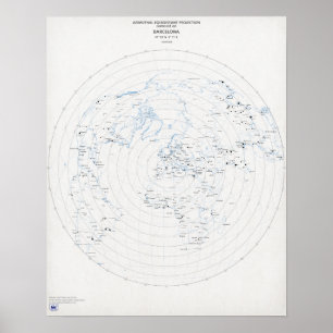 Póster Mapa mundial de Azimuthal Barcelona