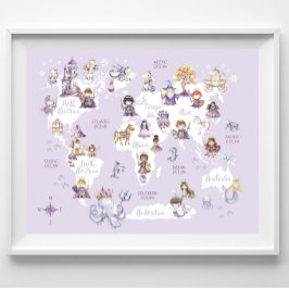 Póster Mapa Mundial de Caballeros Dragones, Leyendas Púrp