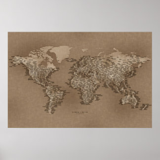 Póster Mapa mundial de ciudades pequeñas