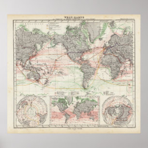 Póster Mapa mundial de corrientes oceánicas