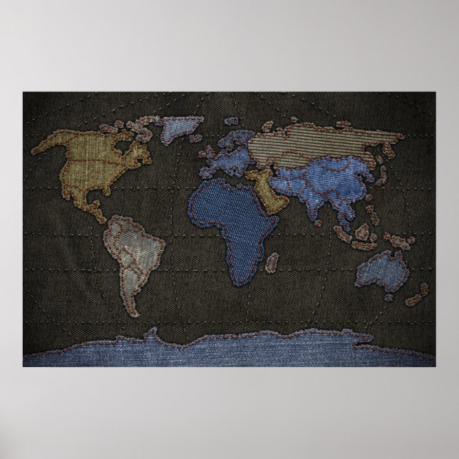 Póster Mapa mundial de jeans (sin etiquetas) (Frente)