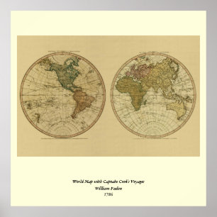 Póster Mapa mundial de la Antigüedad 1786 de William Fade