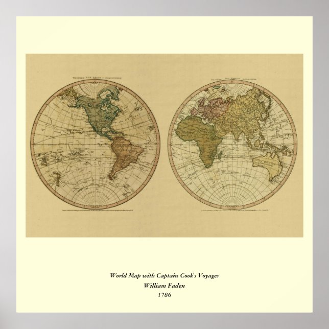 Póster Mapa mundial de la Antigüedad 1786 de William Fade (Frente)
