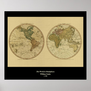 Póster Mapa mundial de la Antigüedad 1786 de William Fade