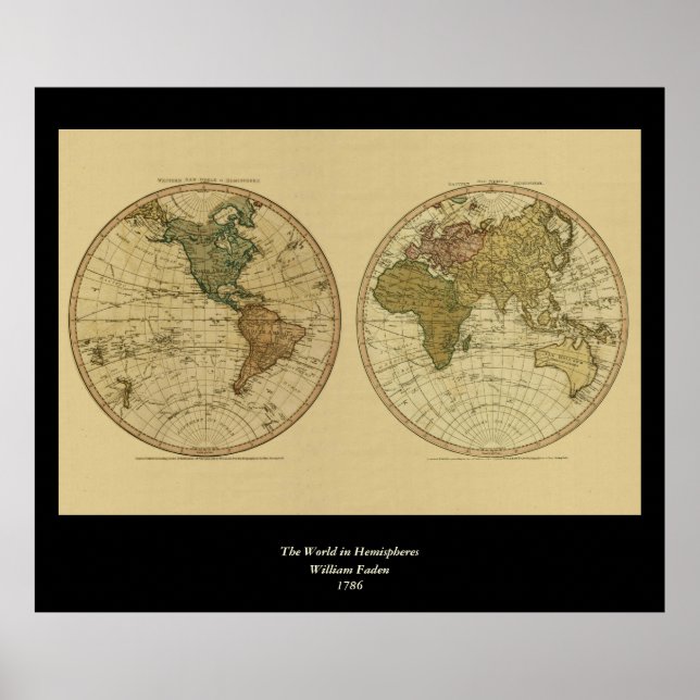Póster Mapa mundial de la Antigüedad 1786 de William Fade (Frente)