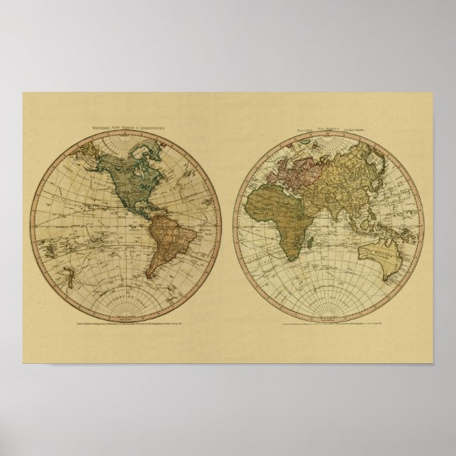Póster Mapa mundial de la Antigüedad 1786 de William Fade (Frente)