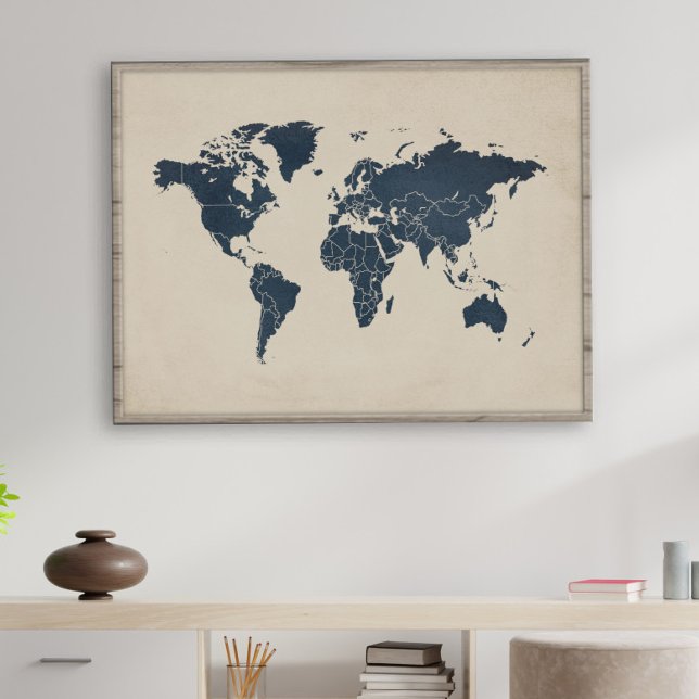 Póster Mapa mundial de la Marina Blue Sand Beige (Subido por el creador)