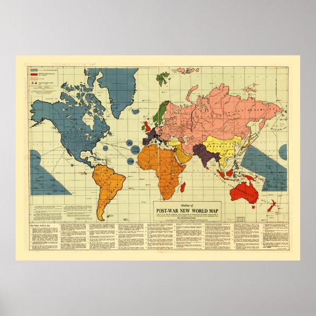 Póster Mapa Mundial de la Posguerra (1942) (Frente)