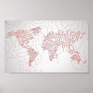 Póster Mapa mundial de la tarjeta de circuitos