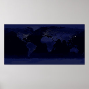 Póster Mapa Mundial de la Tierra Luces de la Ciudad por l