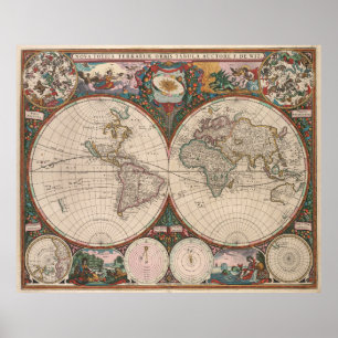 Póster Mapa Mundial de la Vintage (1665) 2