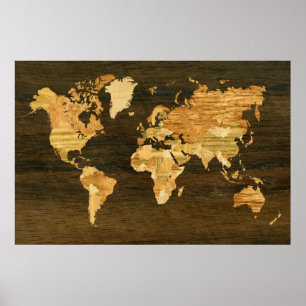 Póster Mapa mundial de madera