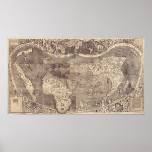 Póster Mapa mundial de Martin Waldseemuller de 1507