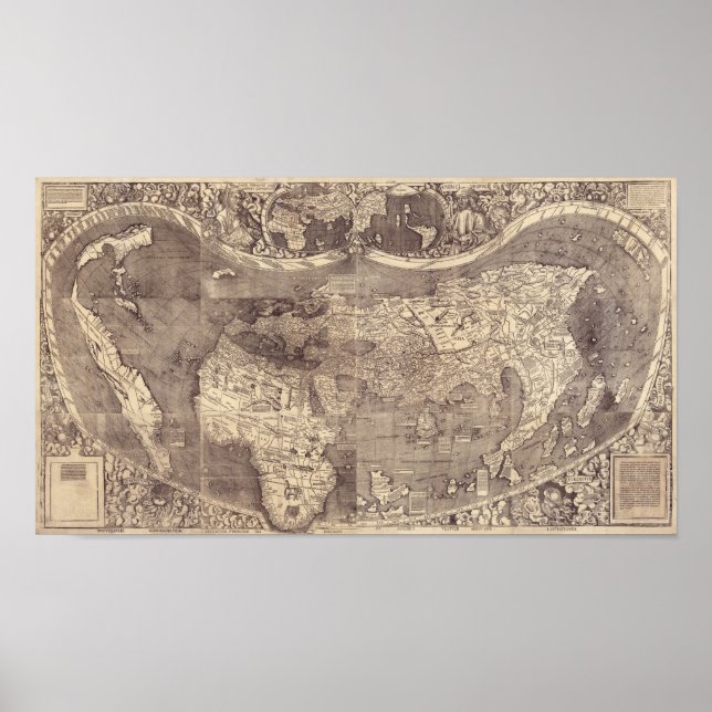 Póster Mapa mundial de Martin Waldseemuller de 1507 (Frente)