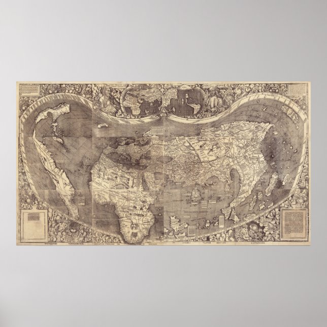 Póster Mapa mundial de Martin Waldseemuller de 1507 (Frente)
