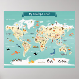 Póster Mapa mundial de niños con Ilustraciones