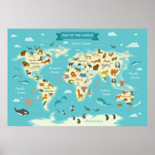 Póster Mapa Mundial de Niños con Poster de Valor de Ilust