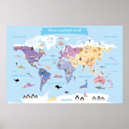 Póster Mapa mundial de niños dulces y encantadores con Il
