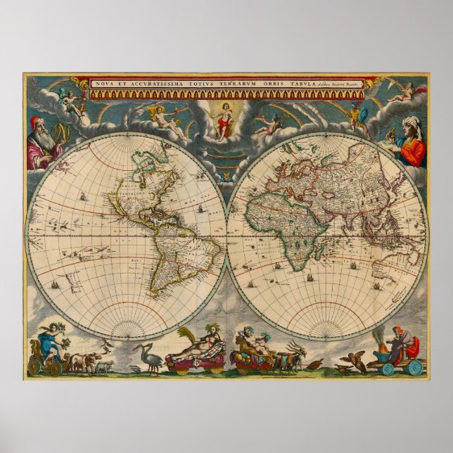 Póster Mapa mundial de Nova Totius Terrarum Orbis Tabula (Frente)