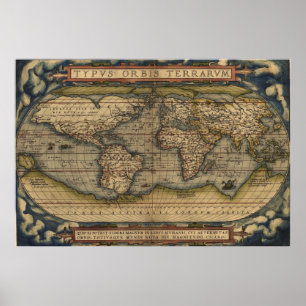 Póster Mapa Mundial de Ortelio 1570
