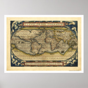 Póster Mapa Mundial De Ortelius 1570