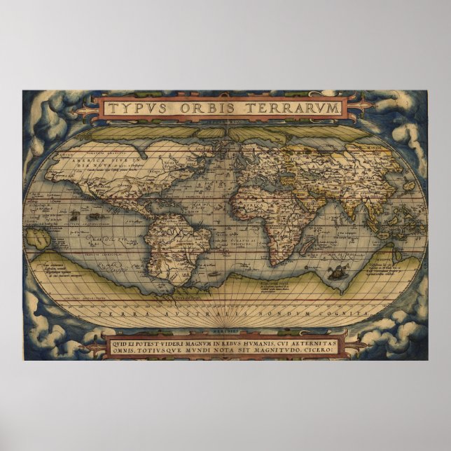 Póster Mapa mundial de Ortelius Circa 1590 (Frente)