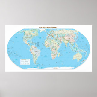 Póster Mapa mundial de países de la Tierra Igualitaria, c