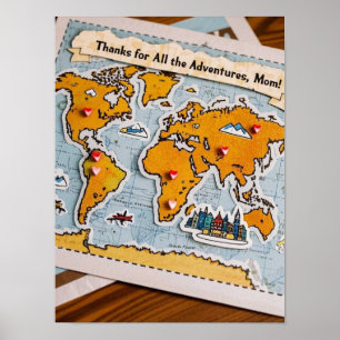 Póster Mapa mundial de pines y puntos de referencia