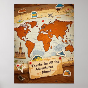 Póster Mapa mundial de pines y puntos de referencia