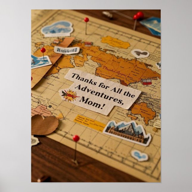 Póster Mapa mundial de pines y puntos de referencia (Frente)