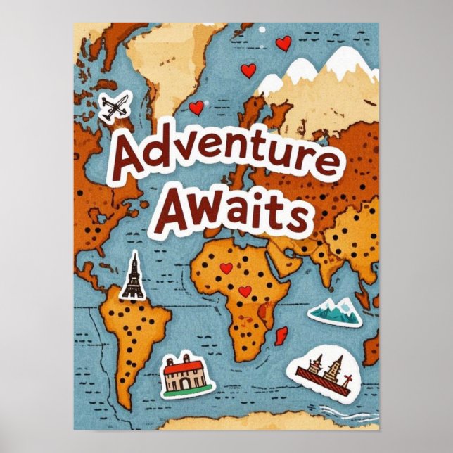 Póster Mapa Mundial de Viajes con cita (Frente)