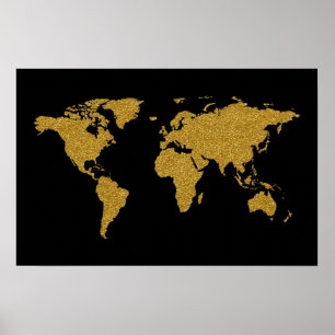 Póster mapa mundial de viajes dorados