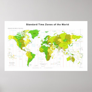 Póster Mapa Mundial de Zonas Horarias Estándar 2013