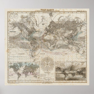 Póster Mapa mundial del flujo de aire