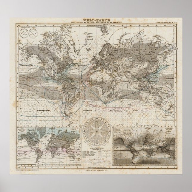 Póster Mapa mundial del flujo de aire (Frente)