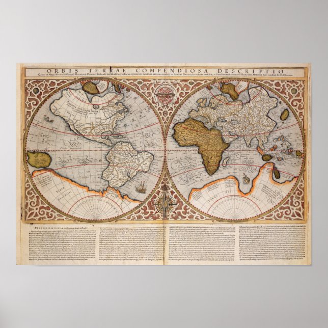 Póster Mapa Mundial del Hemisferio Doble, 1587 (Frente)