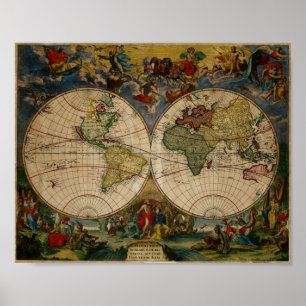 Póster Mapa Mundial del Renacimiento de 1683