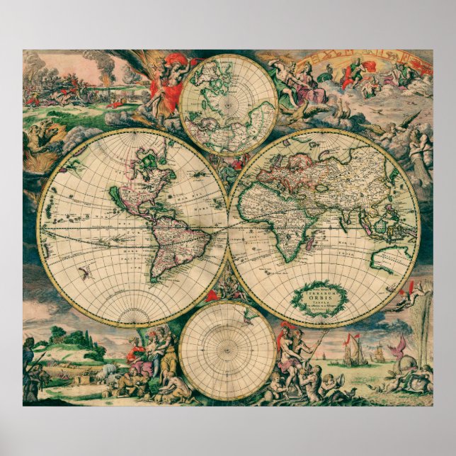Póster Mapa Mundial del Siglo XVII - Poster (Frente)