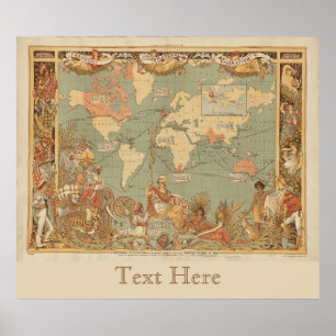 Póster Mapa Mundial El Alcance Del Imperio Británico 1886
