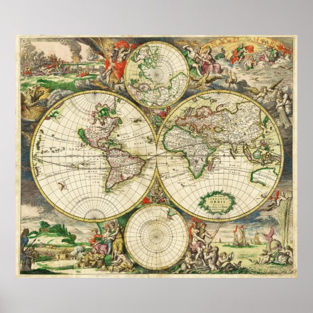 Póster Mapa mundial en 1689 por Gerard van Schagen (Frente)