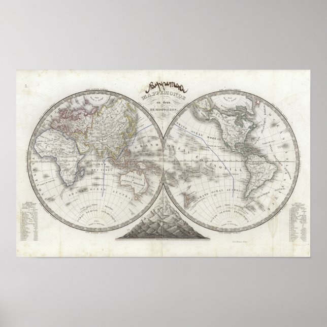 Póster Mapa mundial en 2 hemisferios (Frente)