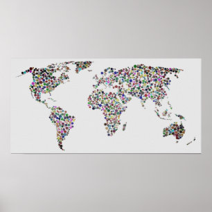 Póster Mapa mundial en filtro de niebla y fondo gris