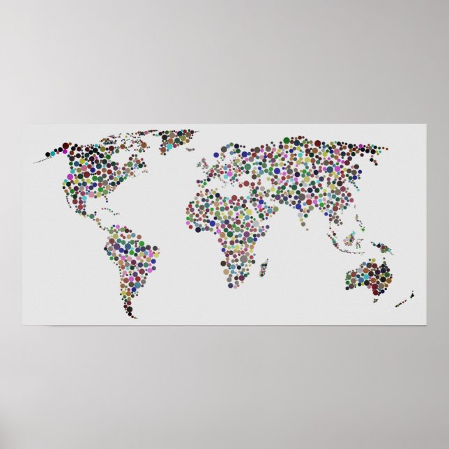 Póster Mapa mundial en filtro de niebla y fondo gris (Frente)